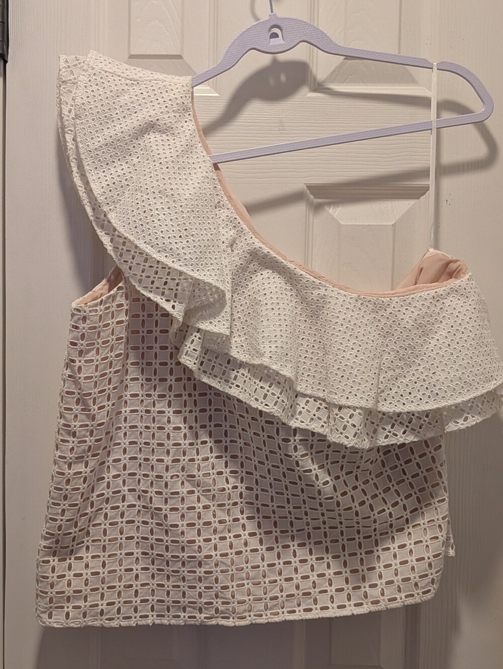 J.Crew Women’s One-Shoulder Eyelet Ruffle Top in White